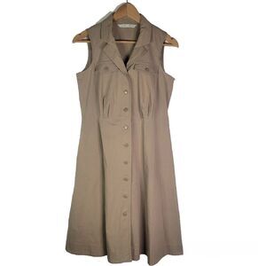 Peter Nygard Sleeveless Tan Button-Up Dress